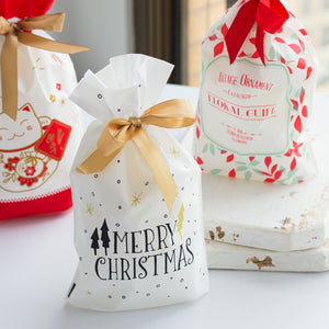 10pcs Golden Christmas Tree Gift Bags Biscuit Plastic Cake Drawstring Bag for Xmas Party Home Decoration bolsas regalo navidad