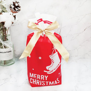 10pcs Golden Christmas Tree Gift Bags Biscuit Plastic Cake Drawstring Bag for Xmas Party Home Decoration bolsas regalo navidad