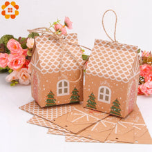 Load image into Gallery viewer, 5pcs House Shape Christmas Candy Gift Bags With Ropes Xmas Tree Cookie Bags Merry Christmas Guests Packaging Boxes Party Decor