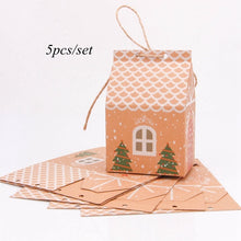 Load image into Gallery viewer, 5pcs House Shape Christmas Candy Gift Bags With Ropes Xmas Tree Cookie Bags Merry Christmas Guests Packaging Boxes Party Decor