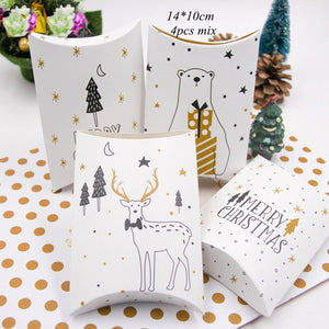 5pcs House Shape Christmas Candy Gift Bags With Ropes Xmas Tree Cookie Bags Merry Christmas Guests Packaging Boxes Party Decor