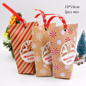 5pcs House Shape Christmas Candy Gift Bags With Ropes Xmas Tree Cookie Bags Merry Christmas Guests Packaging Boxes Party Decor