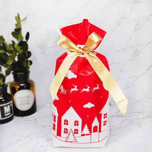 10pcs Golden Christmas Tree Gift Bags Biscuit Plastic Cake Drawstring Bag for Xmas Party Home Decoration bolsas regalo navidad