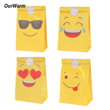 Load image into Gallery viewer, OurWarm 12pcs Birthday Party Emoji Paper Bags Baby Shower Party Favors and Gifts Emoji Bags with Stickers 12*22*8cm