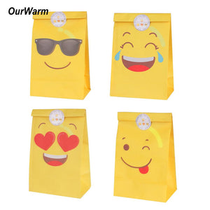 OurWarm 12pcs Birthday Party Emoji Paper Bags Baby Shower Party Favors and Gifts Emoji Bags with Stickers 12*22*8cm