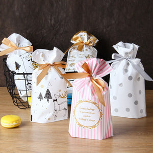 New 10Pcs/lot Plastic Gift Bags For Cookie Biscuits Snack Baking Packaging Cute Stripe Santa Candy Bag Festival Party Supplies