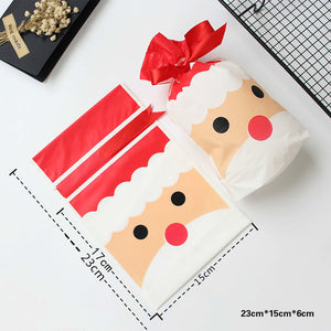 New 10Pcs/lot Plastic Gift Bags For Cookie Biscuits Snack Baking Packaging Cute Stripe Santa Candy Bag Festival Party Supplies