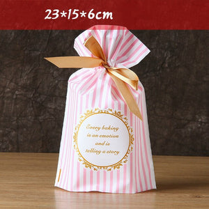 New 10Pcs/lot Plastic Gift Bags For Cookie Biscuits Snack Baking Packaging Cute Stripe Santa Candy Bag Festival Party Supplies