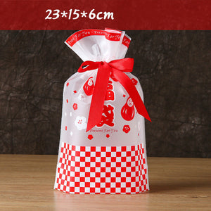 New 10Pcs/lot Plastic Gift Bags For Cookie Biscuits Snack Baking Packaging Cute Stripe Santa Candy Bag Festival Party Supplies