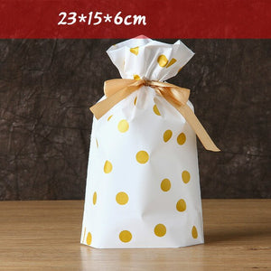 New 10Pcs/lot Plastic Gift Bags For Cookie Biscuits Snack Baking Packaging Cute Stripe Santa Candy Bag Festival Party Supplies