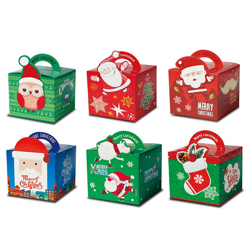 12pcs Merry Christmas Candy Gift Boxes Cartoon Santa Claus Snowman Christmas Party Goody Favor Gift Bags Xmas Party Decorations