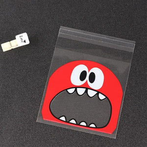 100Pcs Cute Big Teech Mouth Monster Plastic Bag Wedding Birthday Cookie Candy Gift Packaging Bags OPP Self Adhesive Party Favors