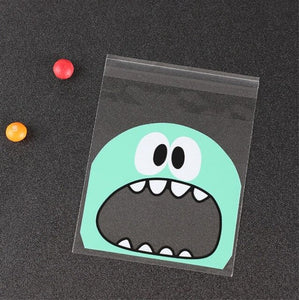 100Pcs Cute Big Teech Mouth Monster Plastic Bag Wedding Birthday Cookie Candy Gift Packaging Bags OPP Self Adhesive Party Favors