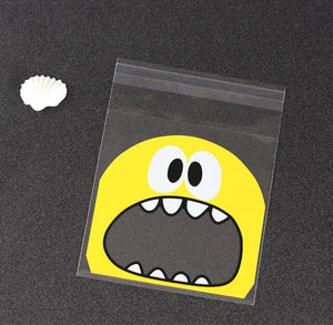 100Pcs Cute Big Teech Mouth Monster Plastic Bag Wedding Birthday Cookie Candy Gift Packaging Bags OPP Self Adhesive Party Favors