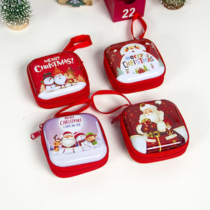 Cartoon Tinplate Christmas Gift Box Santa Snowman Elk Gift Bag Children Xmas Gift Coin Purse Key Headset Storage Bag Xmas Decors