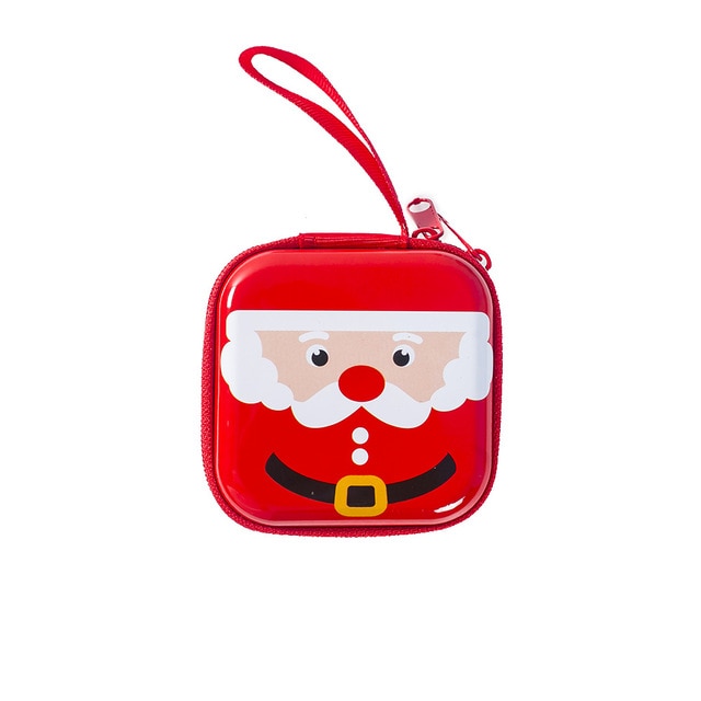 Cartoon Tinplate Christmas Gift Box Santa Snowman Elk Gift Bag Children Xmas Gift Coin Purse Key Headset Storage Bag Xmas Decors