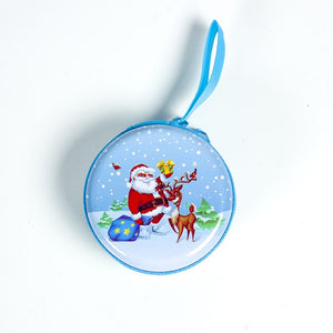 Cartoon Tinplate Christmas Gift Box Santa Snowman Elk Gift Bag Children Xmas Gift Coin Purse Key Headset Storage Bag Xmas Decors