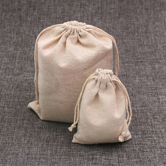 5pcs/lot Linen Cotton Bag 10x14 13x18 15x20cm Muslin Cosmetics Gifts Jewelry Packaging Bags Cute Drawstring Gift Bag & Pouches