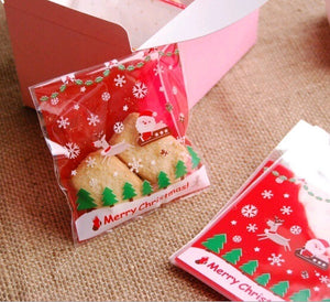 25Pcs/lot Cute Cartoon Gifts Bags Christmas Cookie Packaging Self-adhesive Plastic Bags For Biscuits Birthday Candy Cake Package