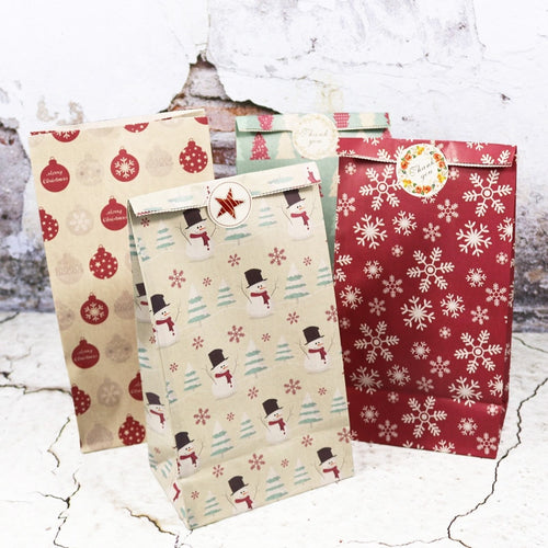 5pcs Snowflake Merry Christmas Paper Bag Snowman Christmas Tree Food Cookie Gift Packing Bag Birthday Party Favor Stand Bags